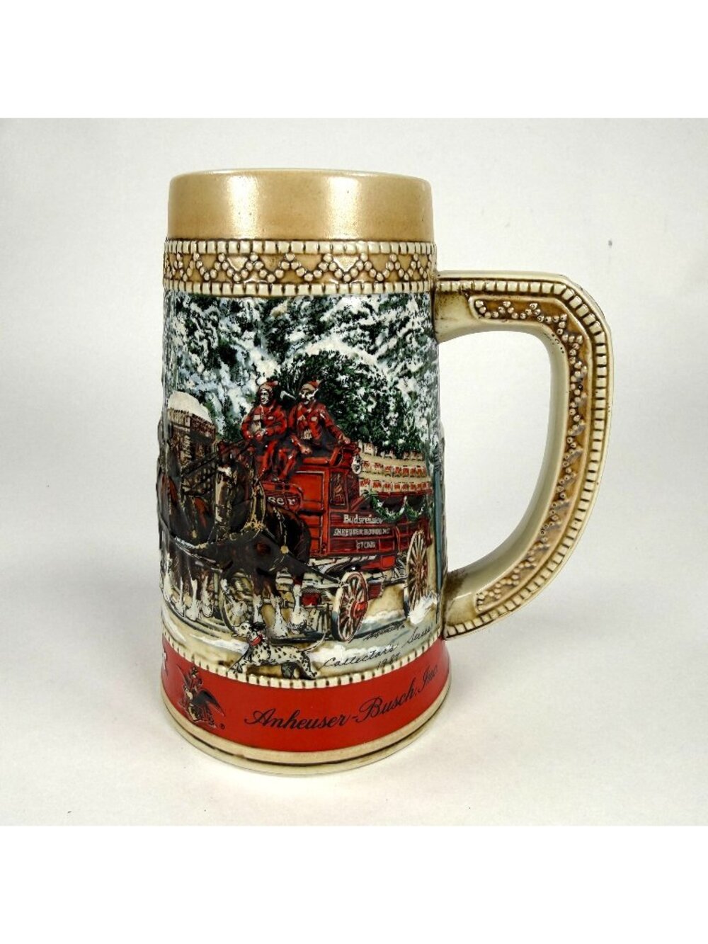 1987 Budweiser Holiday Beer Stein Grants Farm C Series Clydesdale Horses
